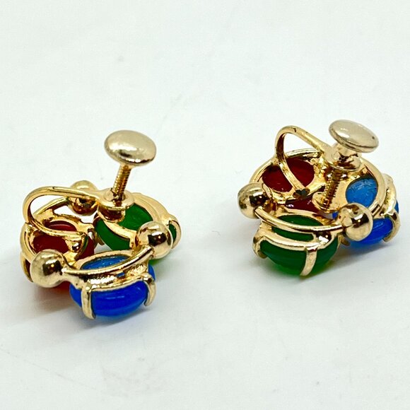 Vintage GLASS SCARAB Earrings Egyptian Revival Gold Tone Screwback - Picture 11 of 13